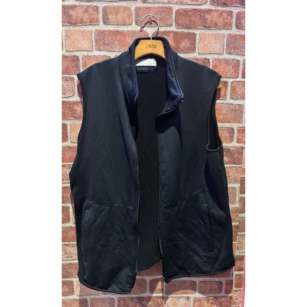 Lands End Womens Solid Black Collared Vest With Pockets Full Zip PlusSize Large